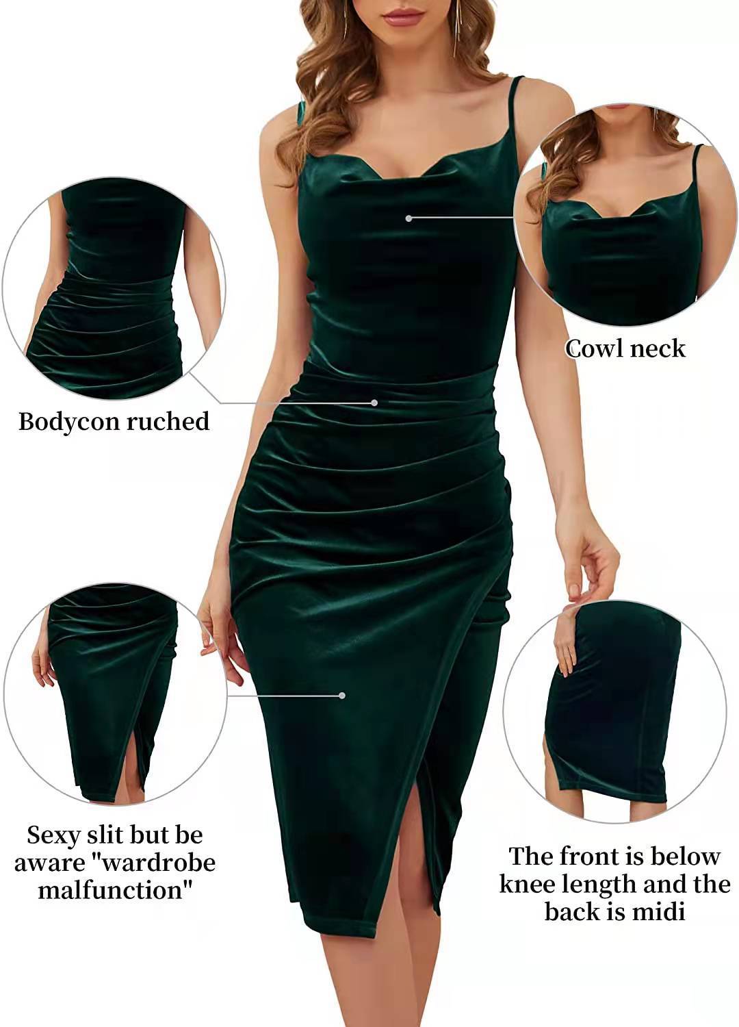 Slit Pleated Velvet Sling Dress