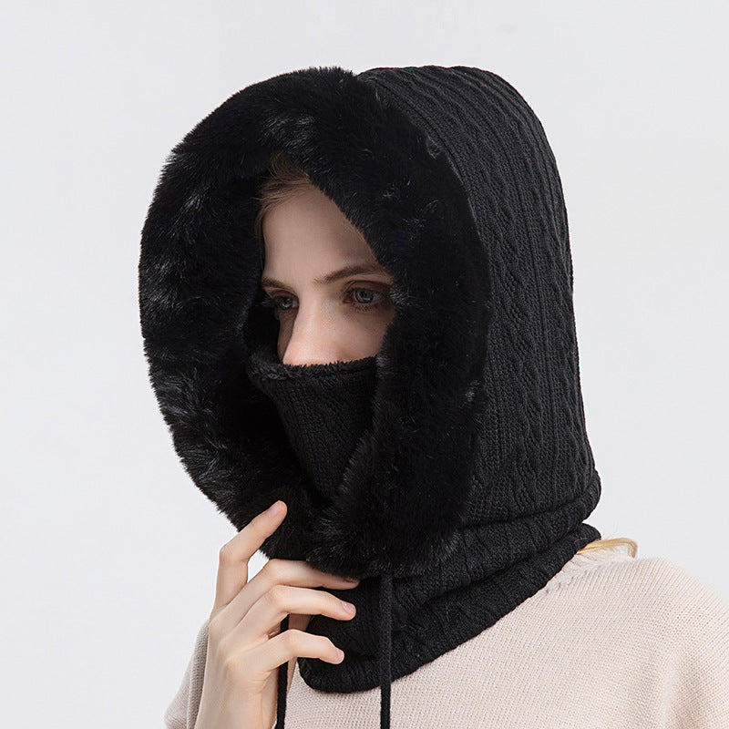 Winter Thick Plush Hat With Scarf - Windproof Warm Knit Hats Hooded For Women