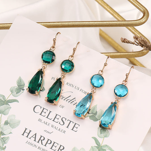 Geometric K9 Crystal Pendant Earrings – Copper Edging, Korean Style!