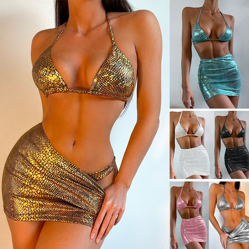 Women's  Halter Snake Pattern Bikini Set