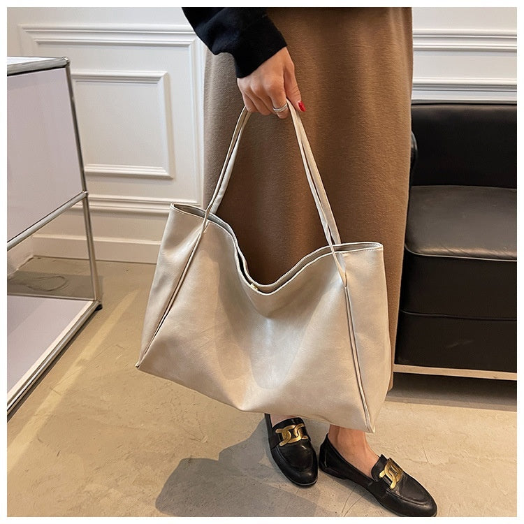 Vintage Women's Tote Bag - Athletic Casual Fashion Large Capacity Leather Shoulder Bag Shopper Harajuku Simple Handbag