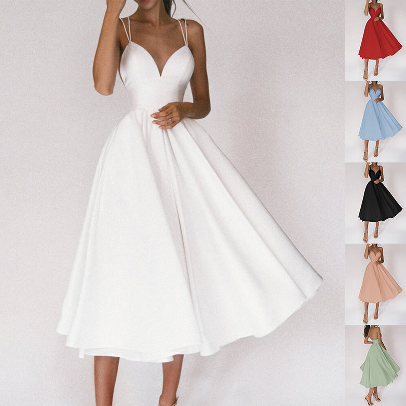 Sexy V-neck Suspender Dress - Summer Fashion A-Line Long Dresses For Women
