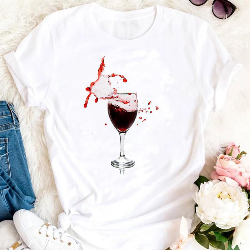 Sip & Style Wine Graphic Tee – Fun & Casual Short-Sleeve T-Shirt! Women Printing Clothing Wine Lady Short Sleeve Casual - JumoShop
