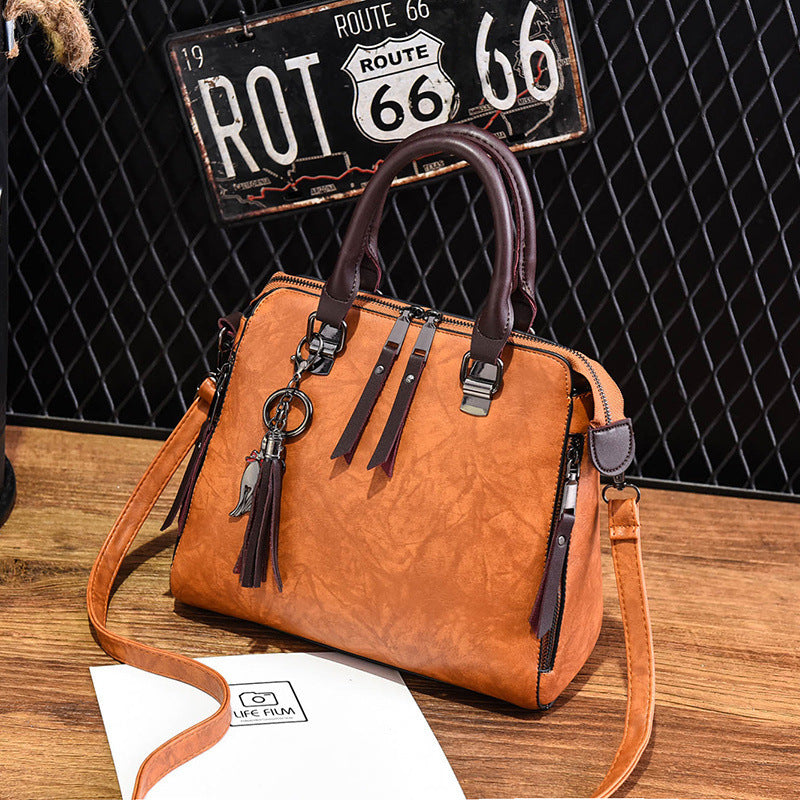 Vintage Handbag - Women's Leather Tassel Top-handle Bag Fashion Lady Tote Luxury Large Capacity Shoulder Bag