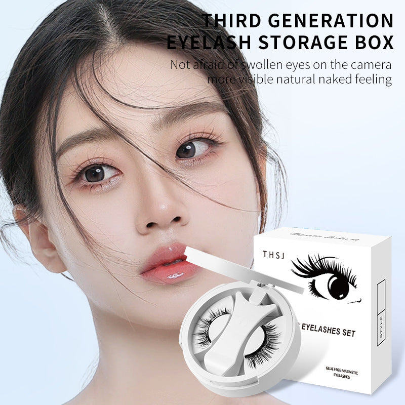 Magnetic False Eyelashes - Integrated Storage Box Glue-free Magnet False Eyelashes Natural Makeup Tools With Applicater