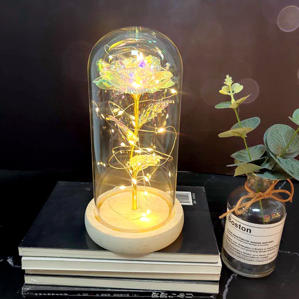 Glass Cover Luminous Led Ornament - Mothers Day Wedding Favors Bridesmaid Gift Immortal Simulation Rose