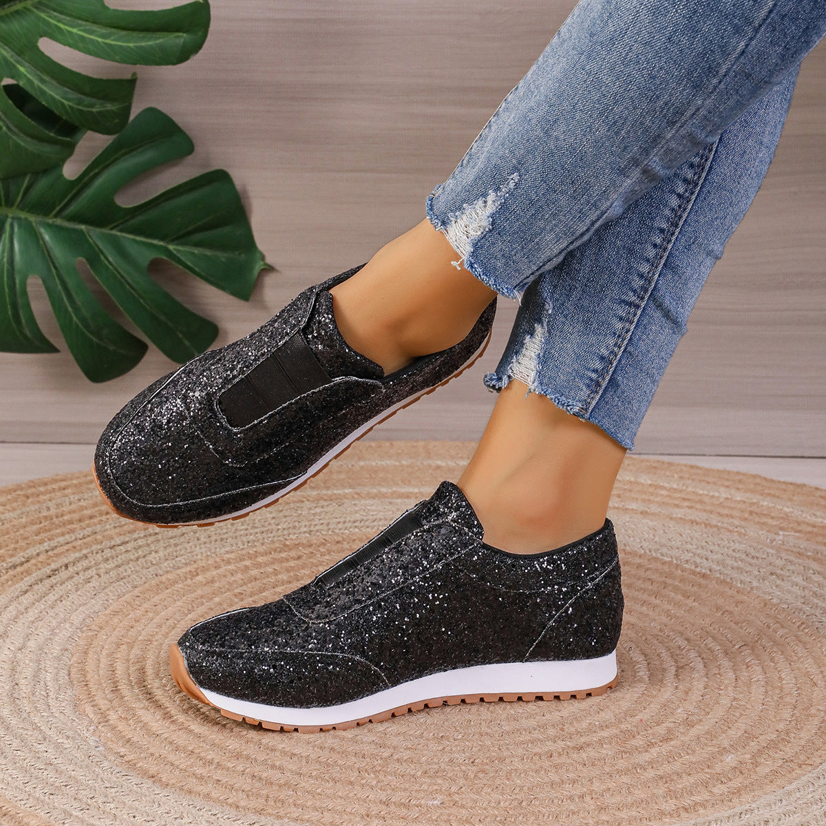 Gold Silver Sequined Flats Running Shoes