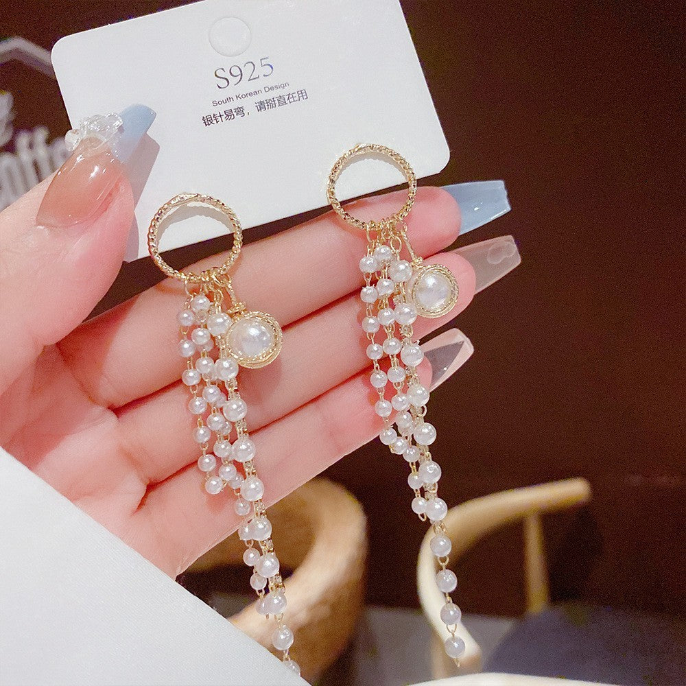 Sterling Silver Needle Light Luxury Pearl Earrings - Graceful Personality