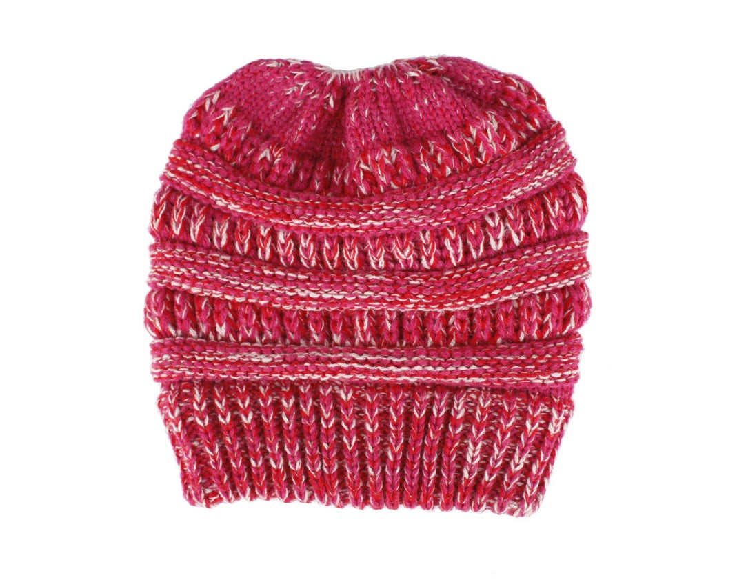Mixed Color Knitted Wool Hat - Ladies Non-labeled Ponytail Hat