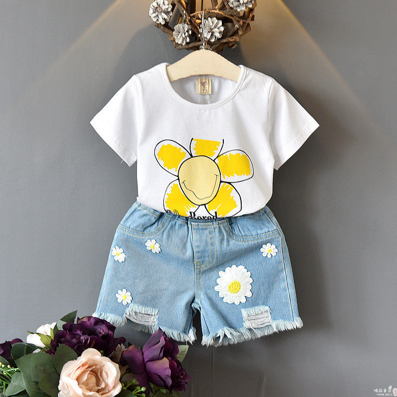 Girls Two-Piece Summer Children's Clothing -  Girls Short-Sleeved T-shirt and Short