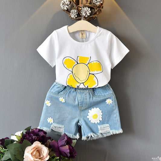 Girls Two-Piece Summer Children's Clothing -  Girls Short-Sleeved T-shirt and Short