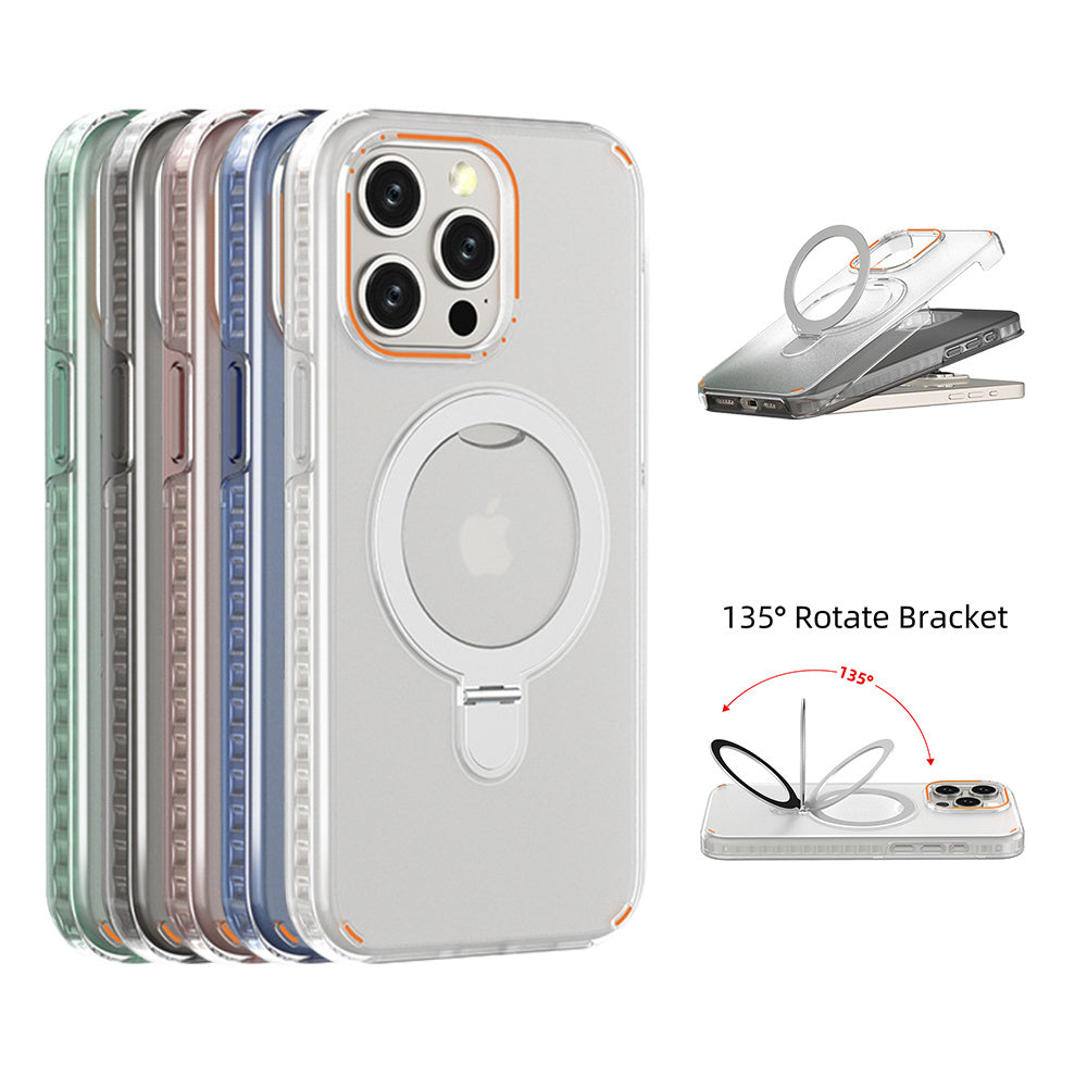 New Colorful Magnetic Bracket Phone Case With Holder Stand - Cover For Magesafe Magnetic Transparent Wireless Charge Case For Phone