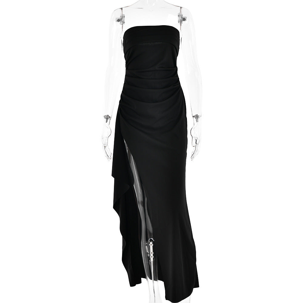 Strapless Split Long Dress – Summer Pleated Bridesmaid & Party Dress for Women