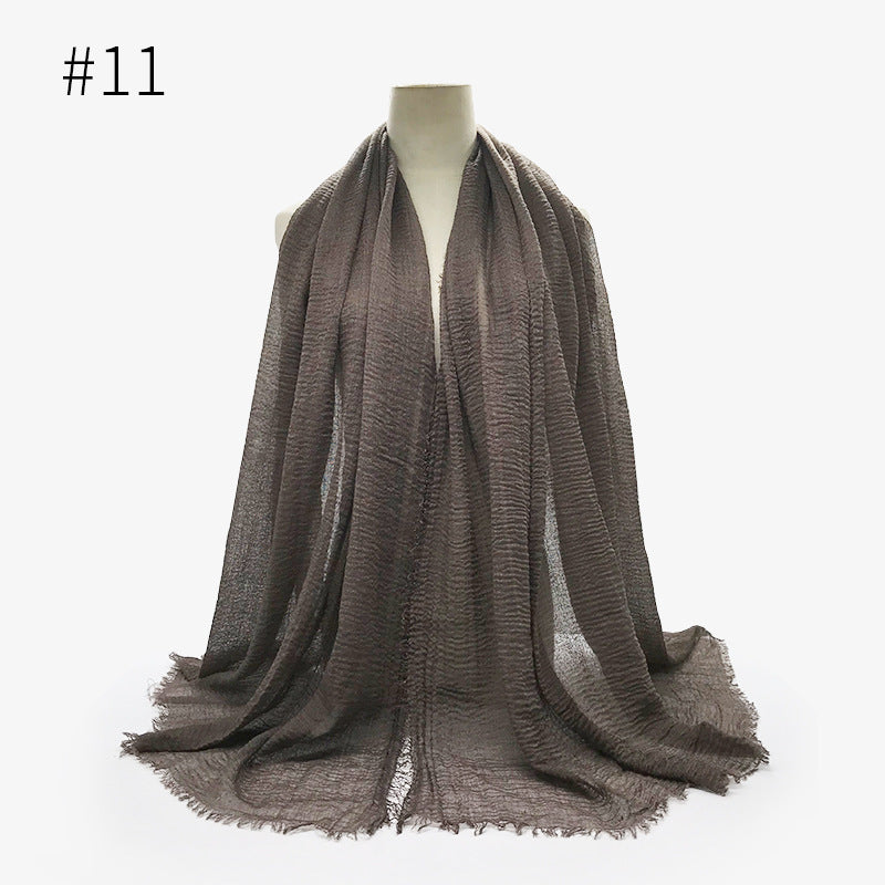 Bubble Plain Cotton fringe Scarf - Women Soft Solid Hijab Pashmina Wrap Hijab