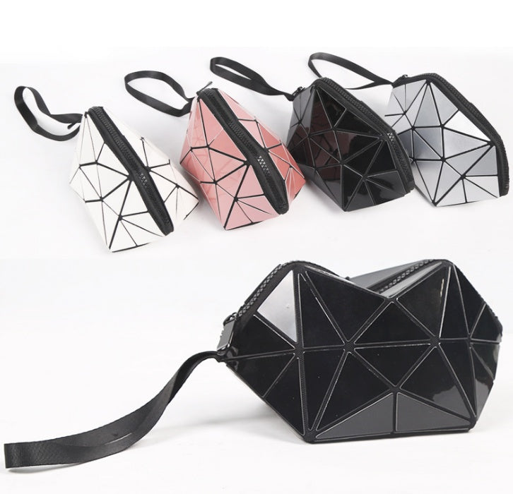 Fashion Geometric Cosmetic Bag For Women - Ladies Zipper Bag Organizer Makeup Cosmetics Lightweight Foldable Travel Make Up Bag