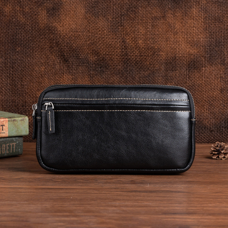 Cowhide Casual Men's Clutch - Vertical Model In Square Shape First Layer