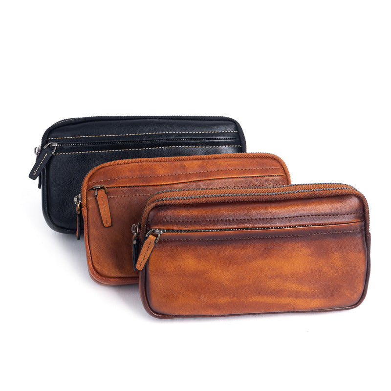 Cowhide Casual Men's Clutch - Vertical Model In Square Shape First Layer