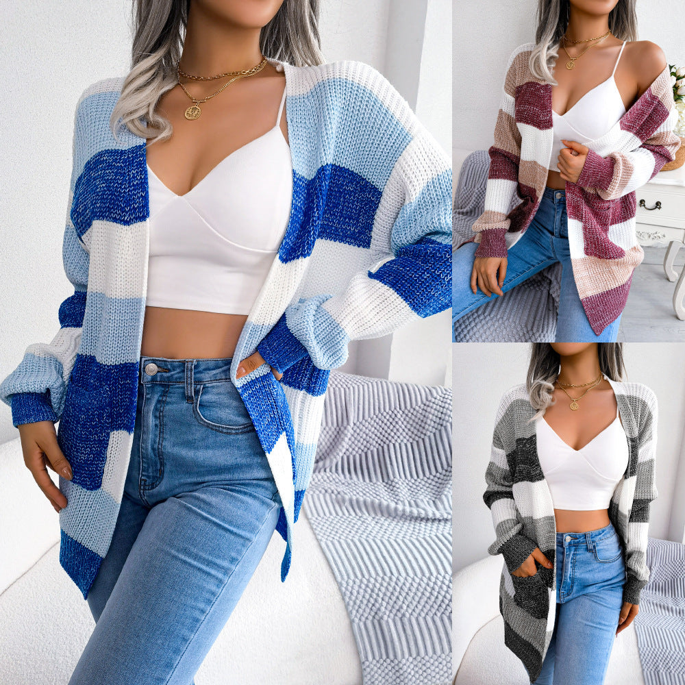 Plaid Women Casual Lantern Sleeves Cardigan - Jacket Outerwear Clothes