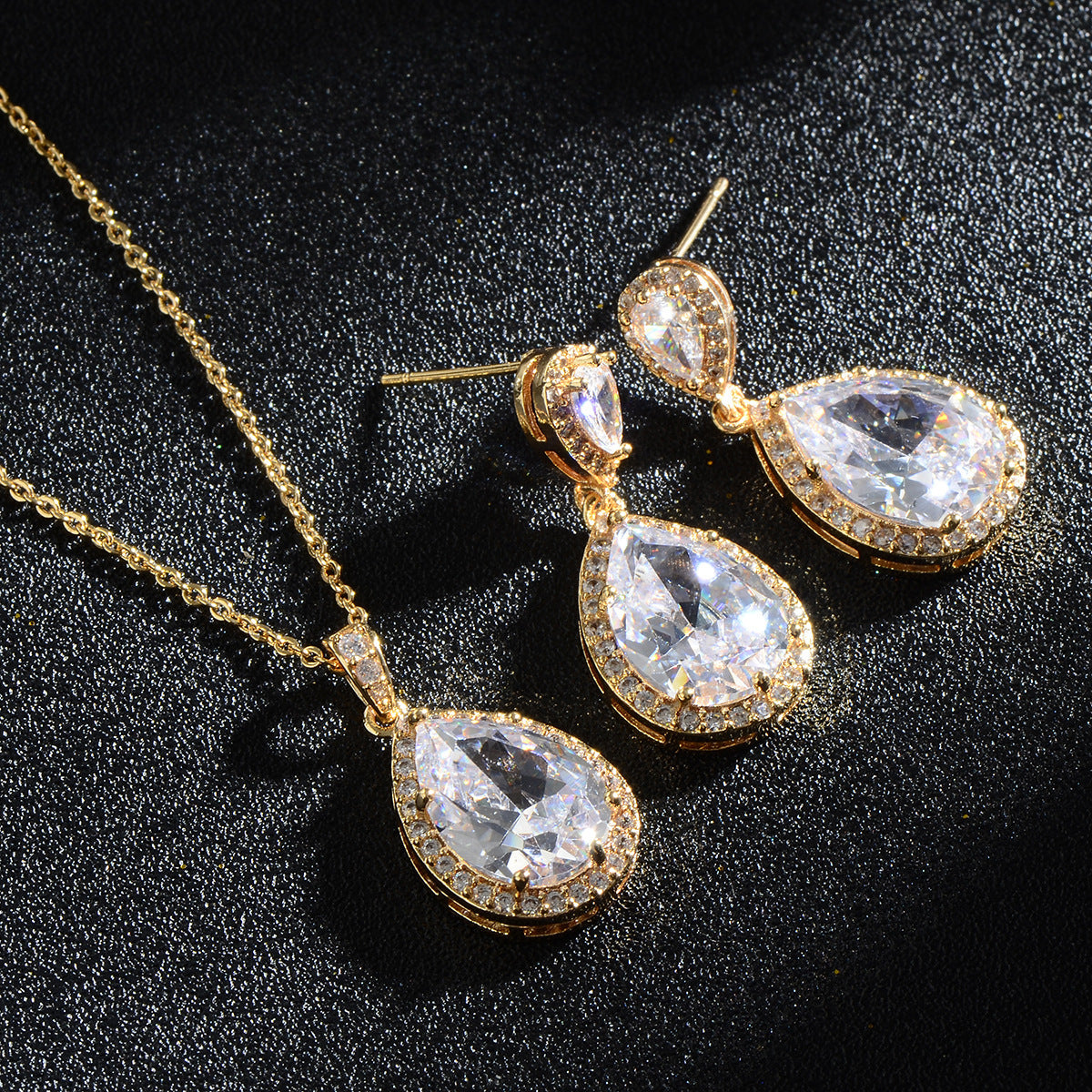 Luxury Bright Zircon Water Drops Wedding Jewelry Set - Bridal Wedding Jewelry Simple Graceful