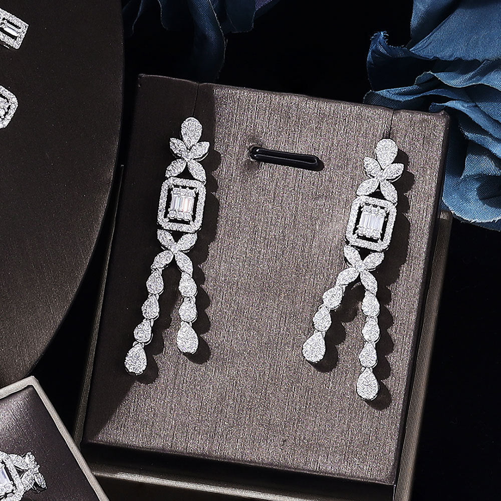 Zircon Necklace Earrings Bracelet Ring Set - 4 in 1 Wedding Set
