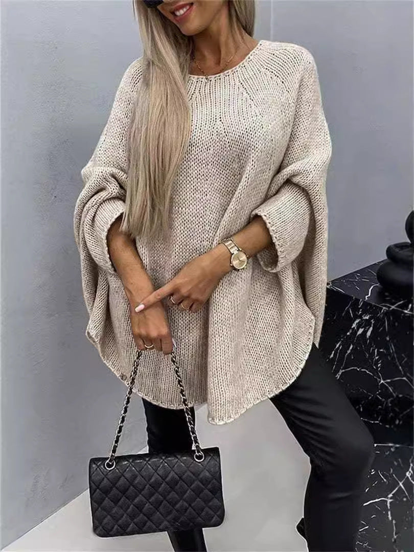 Winter Loose Batwing Sleeve Pullover Sweater - Fashion Oversized Knitted Shawl Sweater Tops For Women Clothing