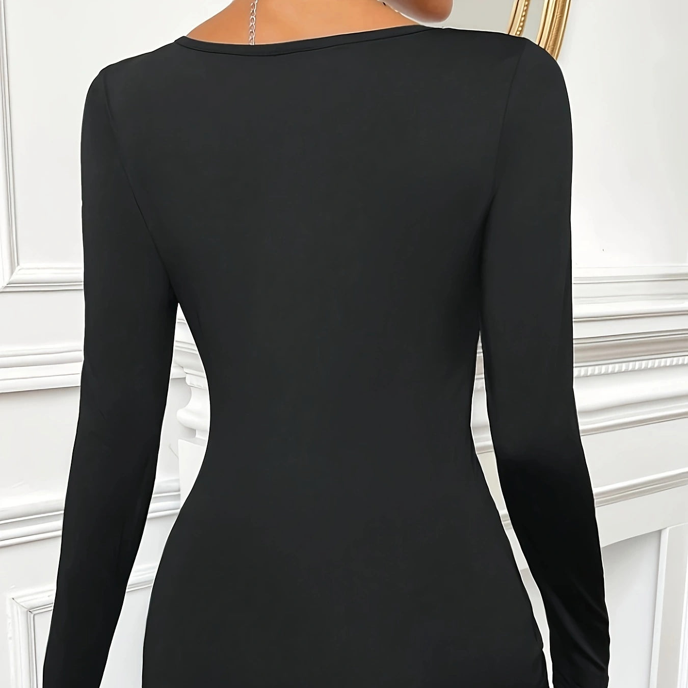 Ladies' V-neck Cross Design Top - V-neck Cross Design Slim Fit Long Sleeved T-shirt Top