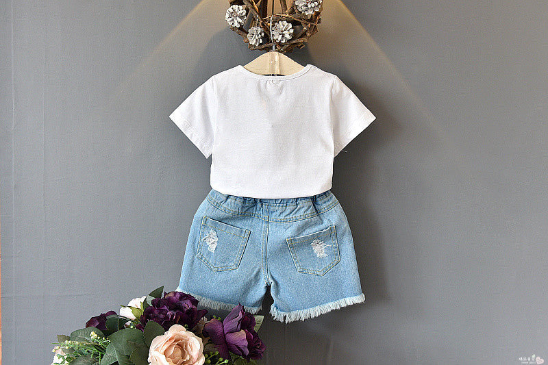Girls Two-Piece Summer Children's Clothing -  Girls Short-Sleeved T-shirt and Short