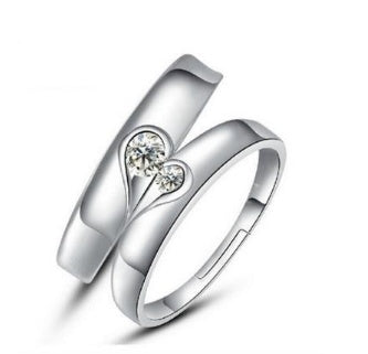 Silver Heart diamond Ring Couple Love Wedding Ring - Engagement diamond ring men and women marriage wedding heart