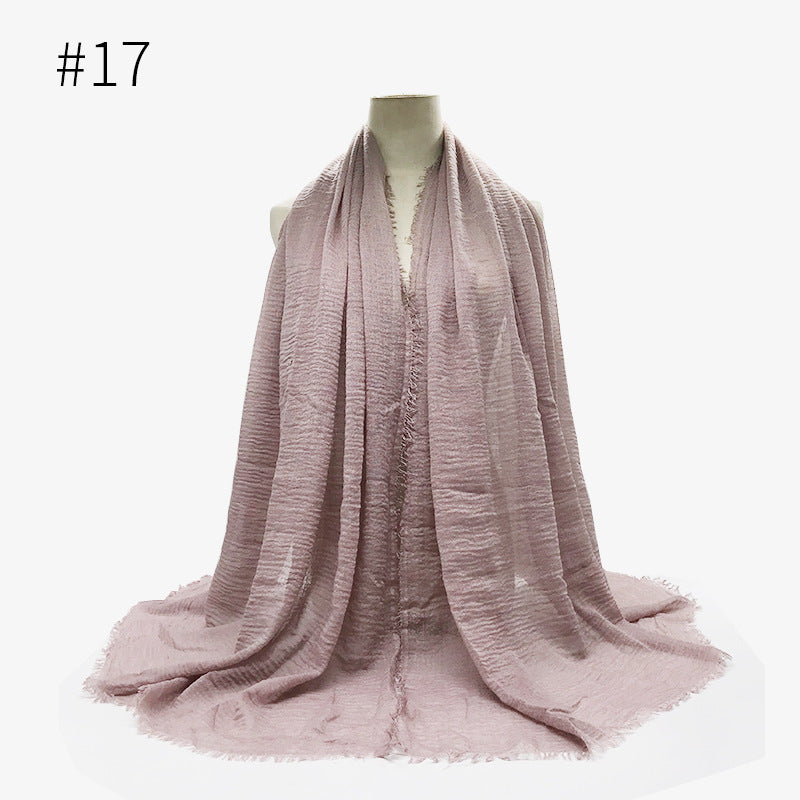 Bubble Plain Cotton fringe Scarf - Women Soft Solid Hijab Pashmina Wrap Hijab