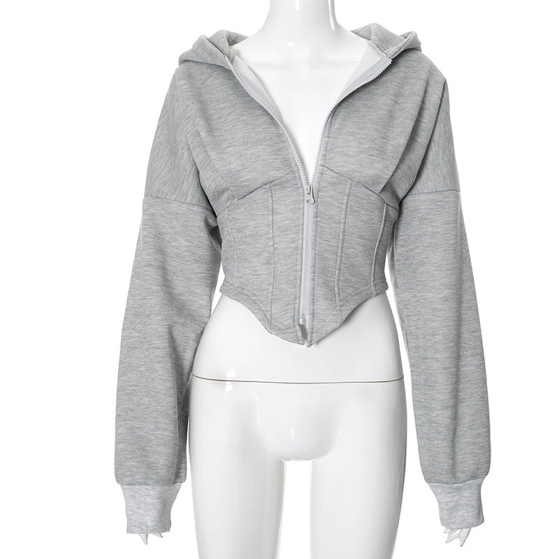 Zipper Cardigan Y2K Ins Hoodie - Fashion Street Long Sleeve Corset Jacket Women Clothing