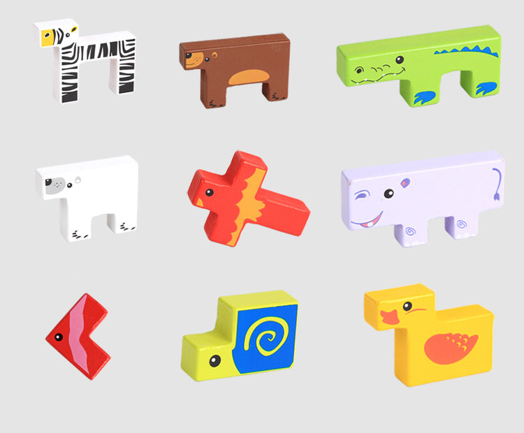 High Quality Baby Wooden Toys 3D Blocks - Animal Building Blocks Stack Blocks Beech Wood Creative Children Birthday Christmas Gift