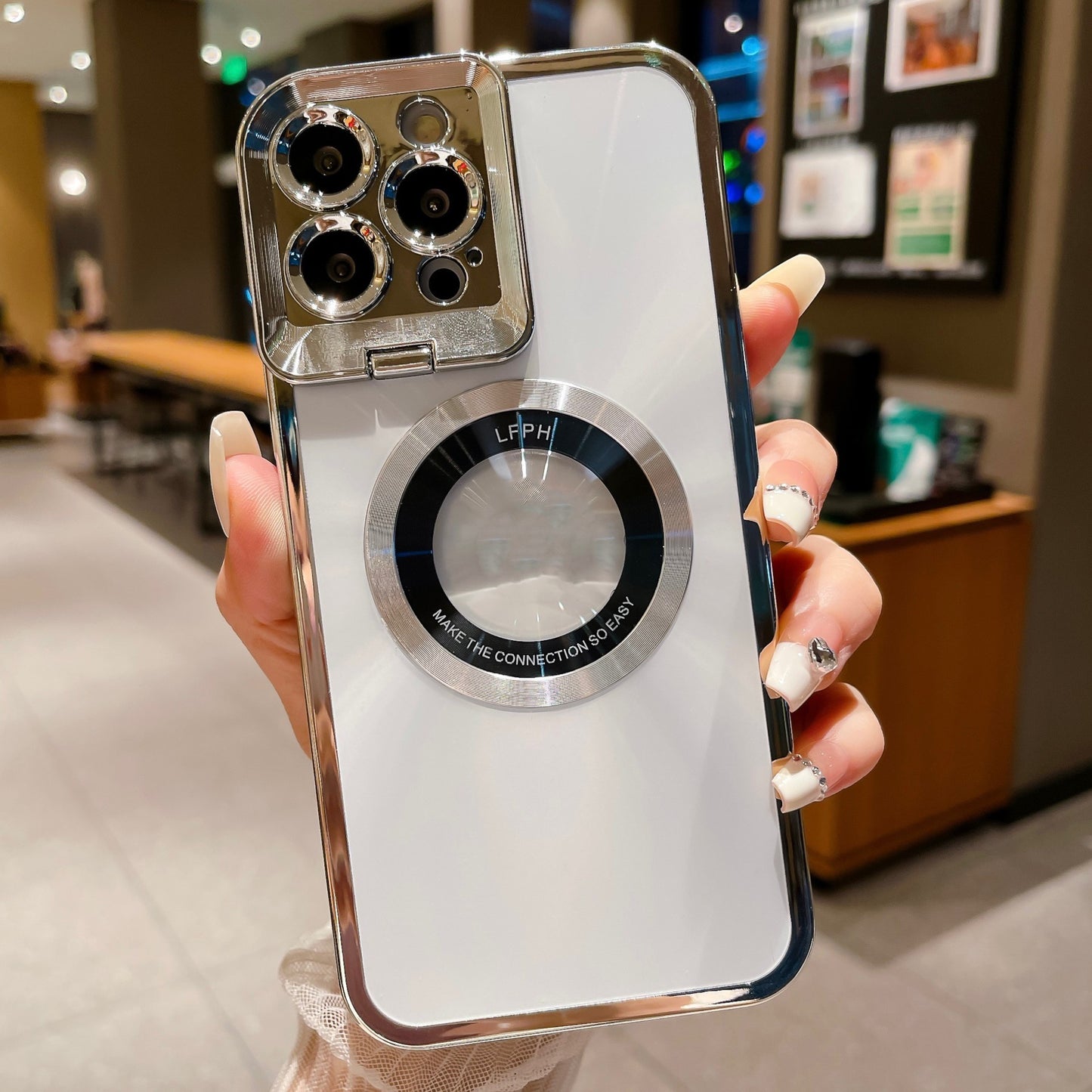 Electroplated Phone Case - Luxury Plating CD Pattern Magsafe Bracket Case For  12 13 14 Pro Max , Invisible Camera Stand Holder Lens Holder Magnetic Suction