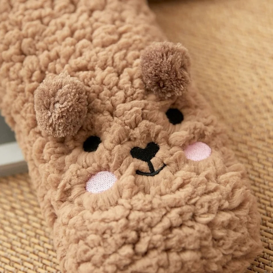 Cartoon Winter Thick Polyester Fleece Fluffy Microfiber Women Fuzzy Socks - Funny Fuzzy Dog Slipper Socks For Women