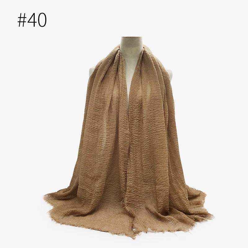 Bubble Plain Cotton fringe Scarf - Women Soft Solid Hijab Pashmina Wrap Hijab