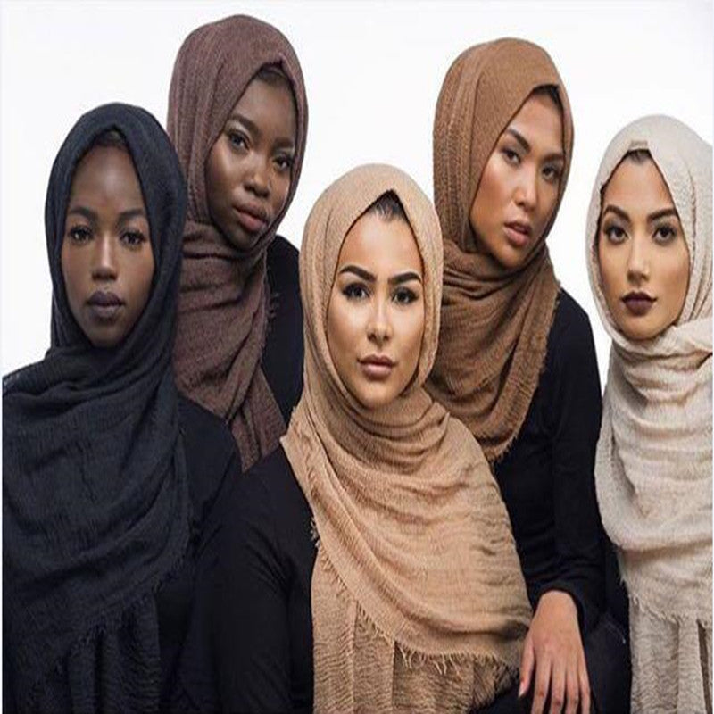 Bubble Plain Cotton fringe Scarf - Women Soft Solid Hijab Pashmina Wrap Hijab