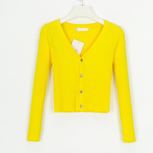 Crop Button Down Sweater Top - Women Cardigan Slim Sweaters