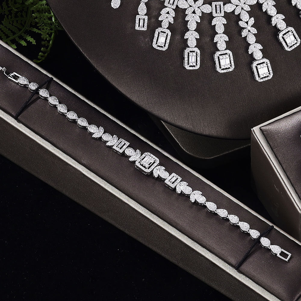 Zircon Necklace Earrings Bracelet Ring Set - 4 in 1 Wedding Set