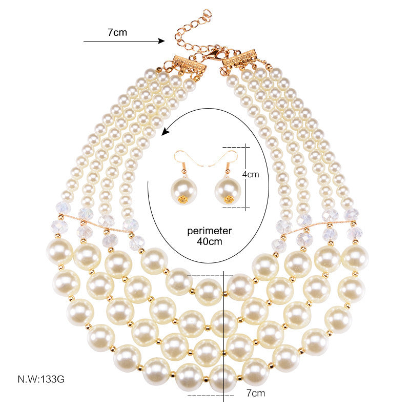 Europe Crystal Pearl Long Necklace Earrings - Bride jewelry set accessories