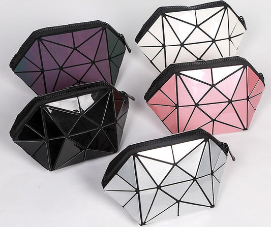 Fashion Geometric Cosmetic Bag For Women - Ladies Zipper Bag Organizer Makeup Cosmetics Lightweight Foldable Travel Make Up Bag