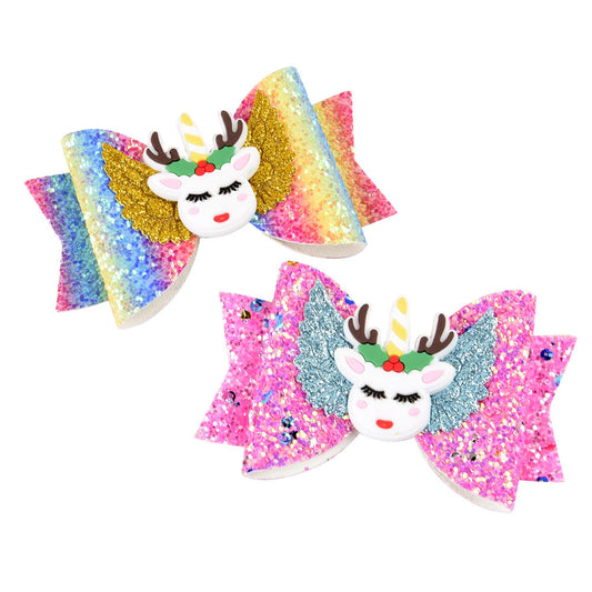 Bright Glitter Children Hair Clips - Kids Fairy Bow Princess Hairgrips / Flexible Hair Bow Headwear