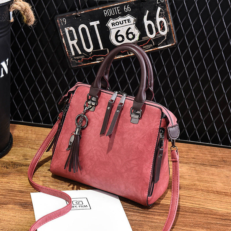 Vintage Handbag - Women's Leather Tassel Top-handle Bag Fashion Lady Tote Luxury Large Capacity Shoulder Bag