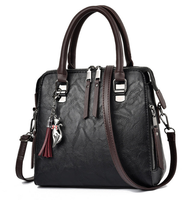 Vintage Handbag - Women's Leather Tassel Top-handle Bag Fashion Lady Tote Luxury Large Capacity Shoulder Bag