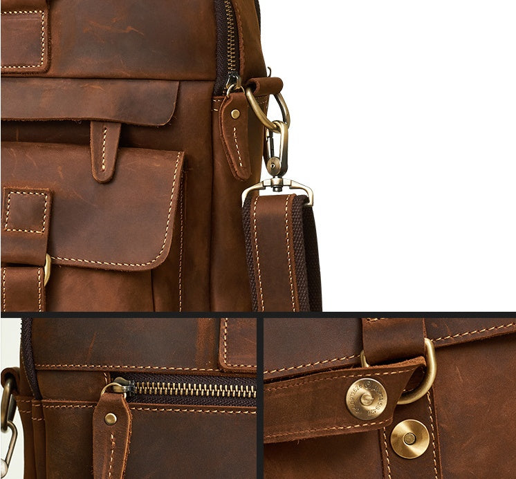15.6 inch Laptop Bag - Genuine men''s bags retro men''s business bags briefcase cowhide oblique Bag