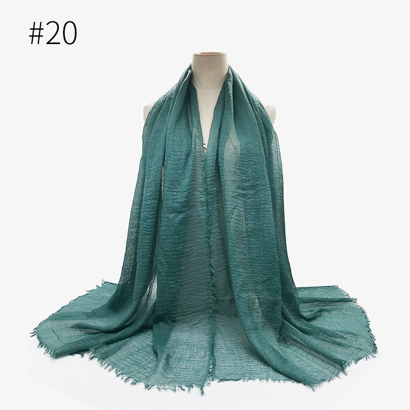 Bubble Plain Cotton fringe Scarf - Women Soft Solid Hijab Pashmina Wrap Hijab