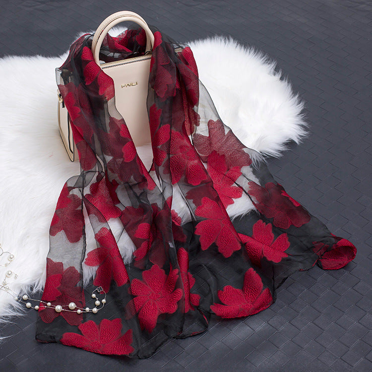 Cut Flowers Hollow Silk Simulation Scarf