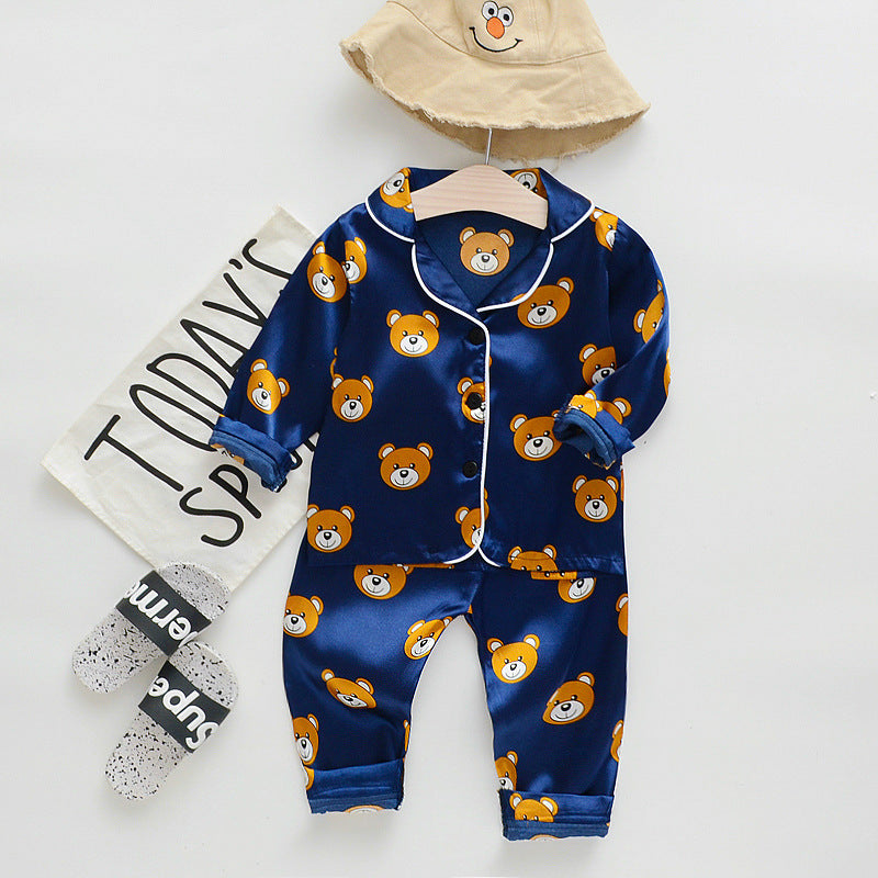 Long Sleeve Ice Silk Bear Pajamas Set - Pajamas For Boys and Girls