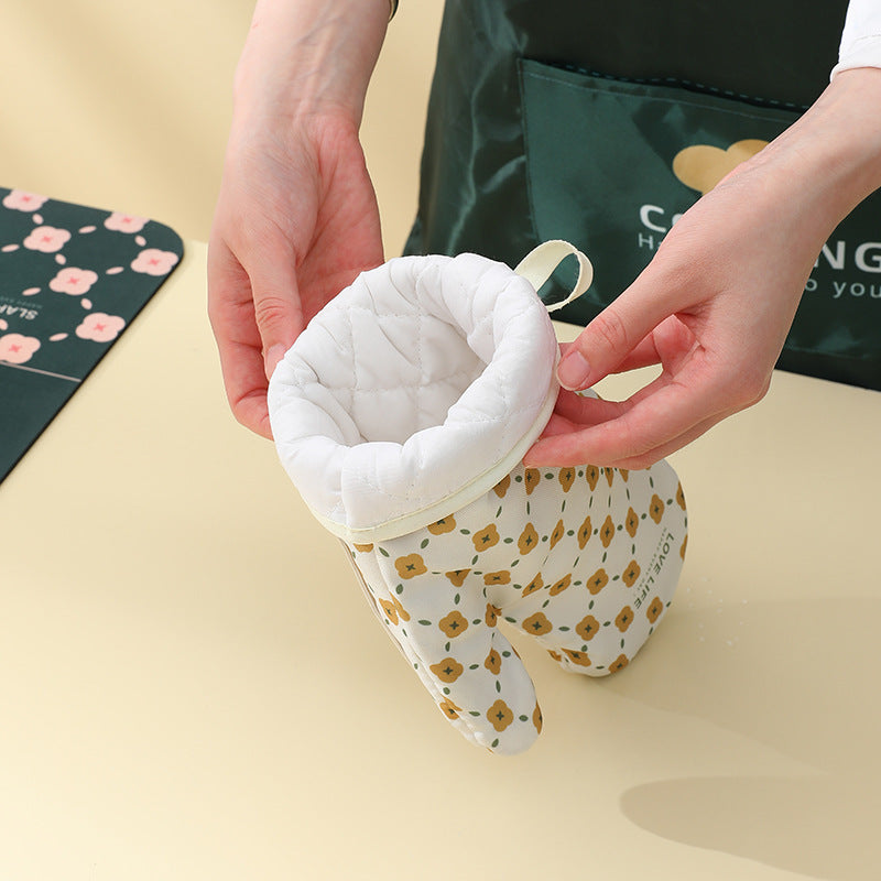 Insulation Gloves Oven Mitts - Anti-Scalding Non-Slip Kitchen Heat Resistant Thickened Cotton Heat Insulation Oven Gloves