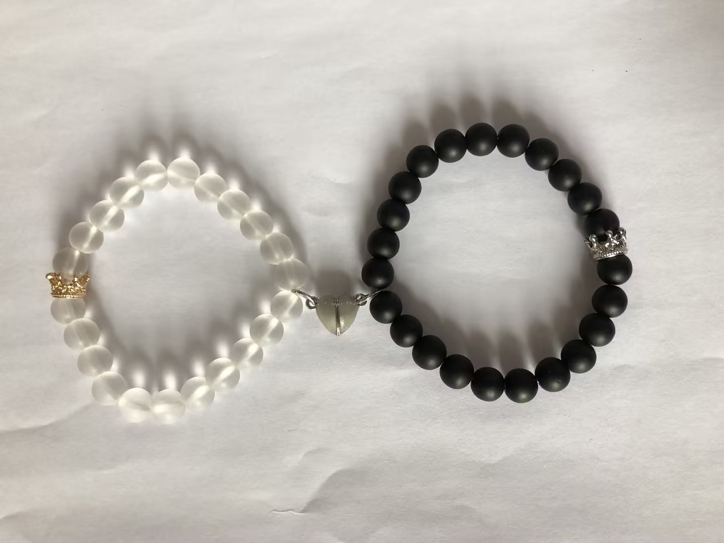 2pcs Handmade Crown Beaded Charms Bracelet - Luminous Heart Glow In The Dark Couple Bracelet For Lover Men Women Fluorescent Gift