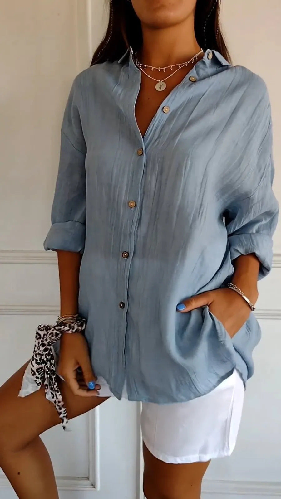 Lapel Long Sleeve Shirt - Women's Single-breasted Pleated Shirt