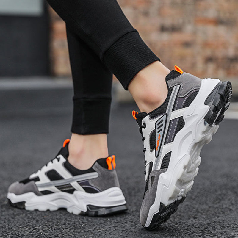 Black White Lace-up Sneakers - Men Outdoor Breathable Casual Mesh Shoes, Lightweight Running Sports Shoes
